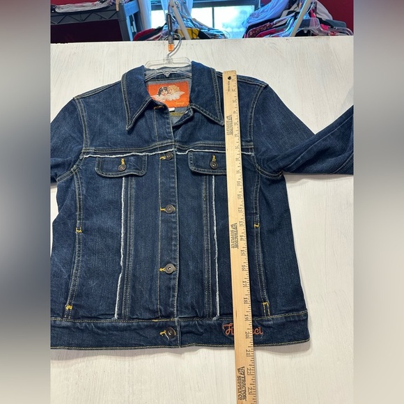 Fiorucci Women's Y2K Size Medium Cotton Denim Embroidered Jean Jacket - Picture 5 of 11